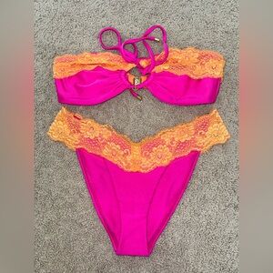 Beach Bunny lady lace pink orange bikinis